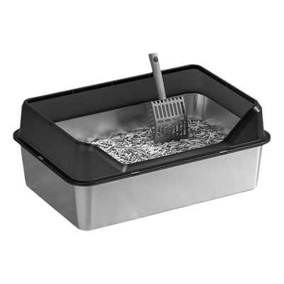 Caixa de lixo para gatos de aço inoxidável, caixa alta, escova antiaderente, anti-fuga, fácil de limpar