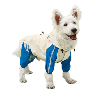 Cão de estimação impermeável refletor de quatro pés casaco de chuva roupa com chapéu para animais pequenos