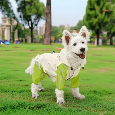 Cão de estimação impermeável refletor de quatro pés casaco de chuva roupa com chapéu para animais pequenos
