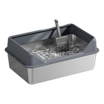 Caixa de lixo para gatos semiautomática de limpeza rápida de tampa e pedestal de aço inoxidável