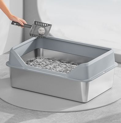 Caixa de lixo para gatos semiautomática de limpeza rápida de tampa e pedestal de aço inoxidável