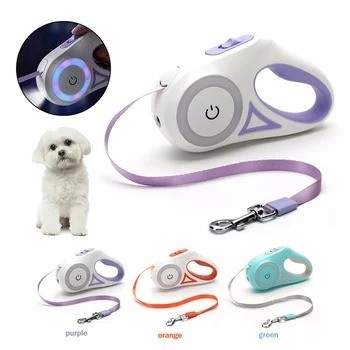 Leia de cão iluminada por LED para cães médios Leia de caminhada de animal de estimação auto-retrátil de nylon durável
