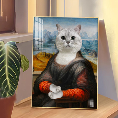 Arte mural de retrato de animais de estimação em moldura de liga de alumínio personalizada para sala de estar