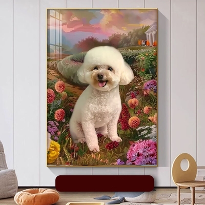 Arte mural de retrato de animais de estimação em moldura de liga de alumínio personalizada para sala de estar