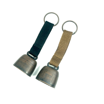 120mm*35mm Camping Outdoor Metal Cowbell com alça e sinos trançados