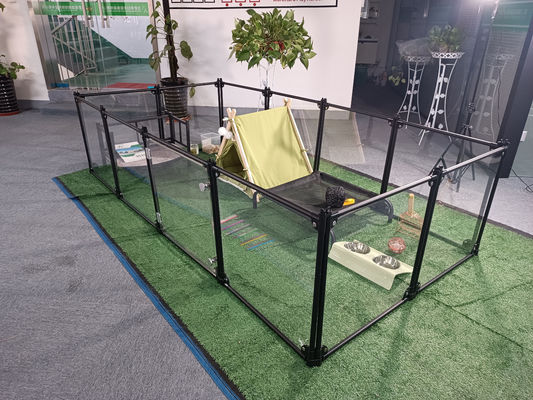 Fábrica Luxury Acrylic Aluminium Desmontável Pet Playpen Cat Kennel House Dog Fence Pen Transparente Cartão Customizado Logotipo Botão
