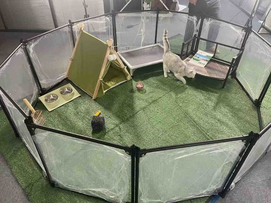 Fábrica Luxury Acrylic Aluminium Desmontável Pet Playpen Cat Kennel House Dog Fence Pen Transparente Cartão Customizado Logotipo Botão