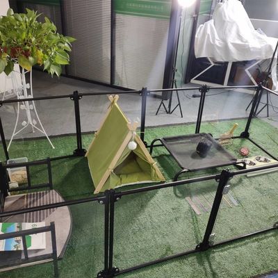 Fábrica Luxury Acrylic Aluminium Desmontável Pet Playpen Cat Kennel House Dog Fence Pen Transparente Cartão Customizado Logotipo Botão
