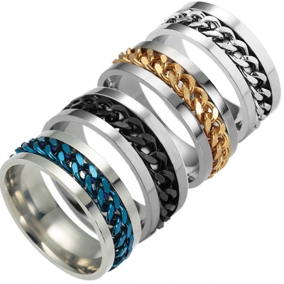 Múltiplas cores 8mm Largura Titânio Anel de cadeia de aço Anel giratório Anel para moda masculina