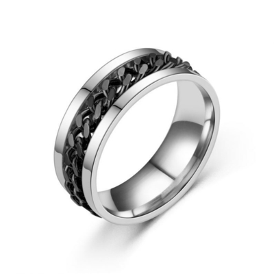Múltiplas cores 8mm Largura Titânio Anel de cadeia de aço Anel giratório Anel para moda masculina