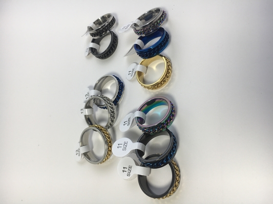 Múltiplas cores 8mm Largura Titânio Anel de cadeia de aço Anel giratório Anel para moda masculina