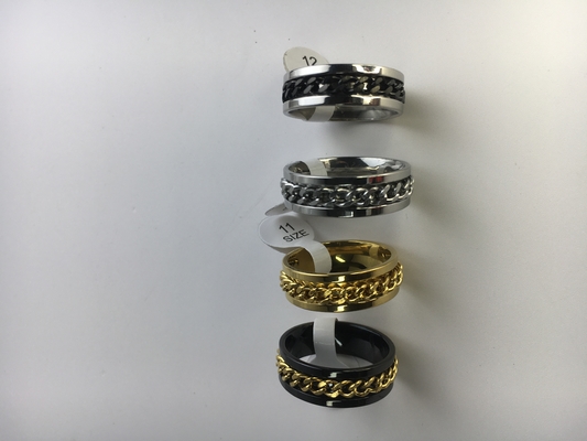 Múltiplas cores 8mm Largura Titânio Anel de cadeia de aço Anel giratório Anel para moda masculina