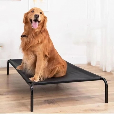Cama portátil XL de aço inoxidável com design elevado e representação animal