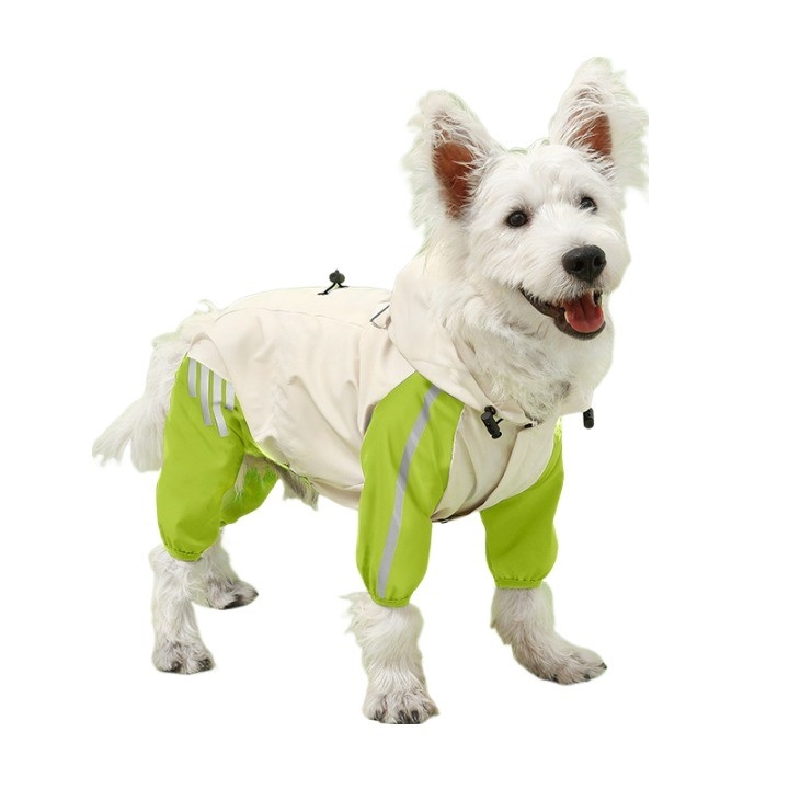 Cão de estimação impermeável refletor de quatro pés casaco de chuva roupa com chapéu para animais pequenos