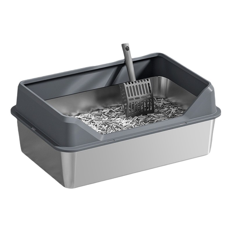 Caixa de lixo para gatos semiautomática de limpeza rápida de tampa e pedestal de aço inoxidável