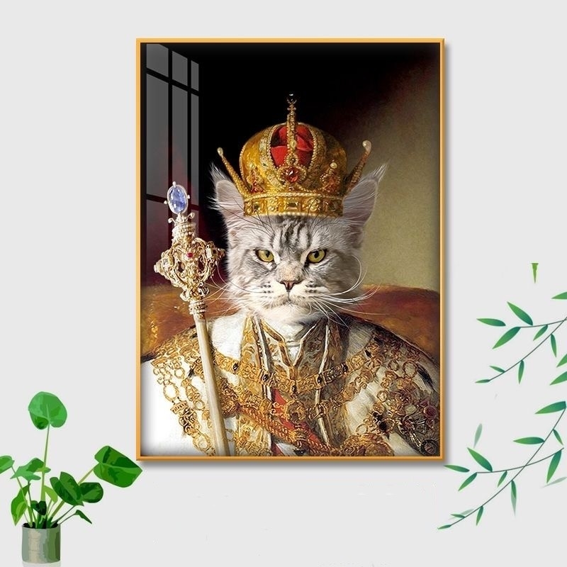 Arte mural de retrato de animais de estimação em moldura de liga de alumínio personalizada para sala de estar