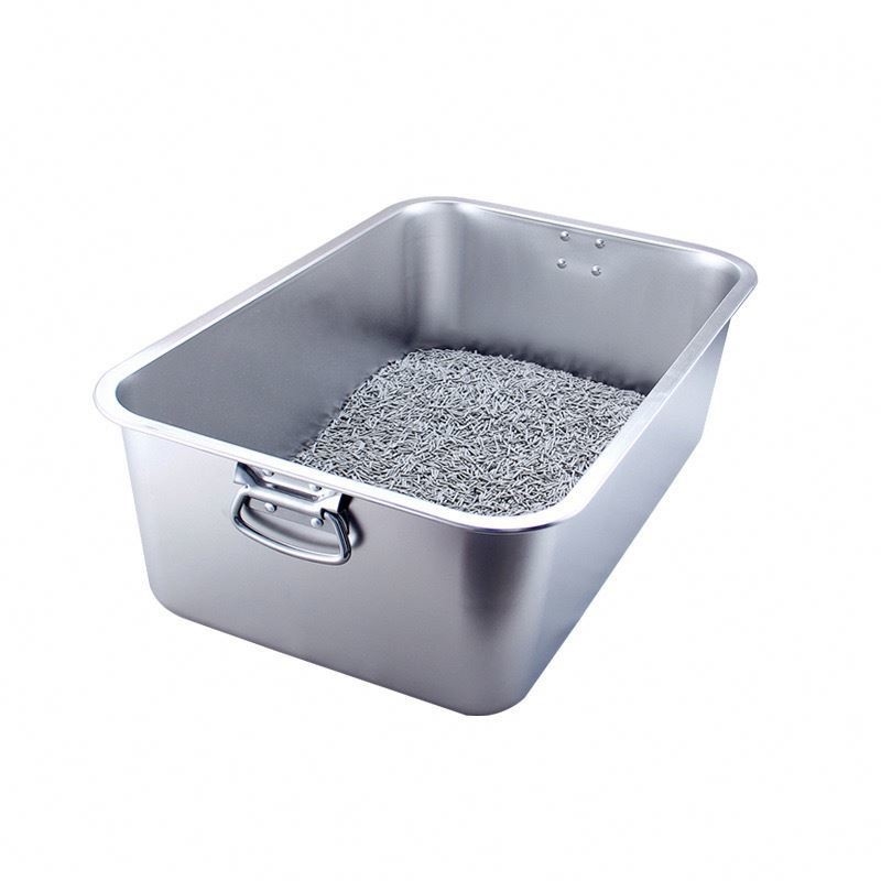 45x30x10cm Bacia de lixo de gato de aço inoxidável Tipo aberto conveniente para limpeza de fezes